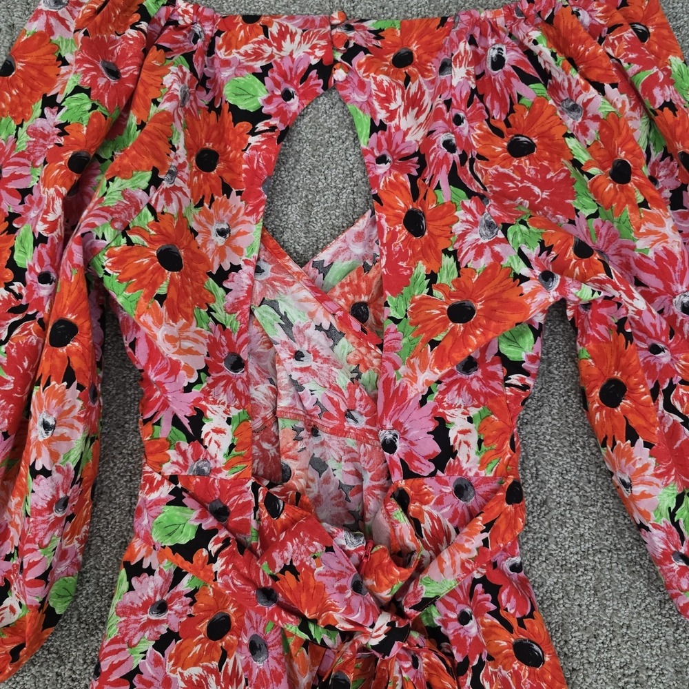 ASOS Design Red Mini Dress 6 Puff Sleeve Open Back Ruffle Hem Party - Picture 9 of 10